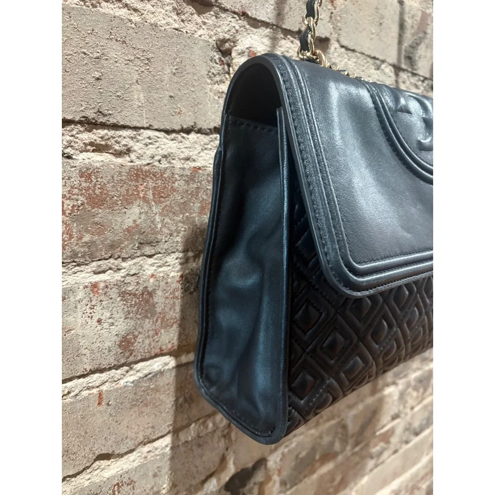Tory Burch Fleming Convertible Shoulder Bag Black Leather Medium